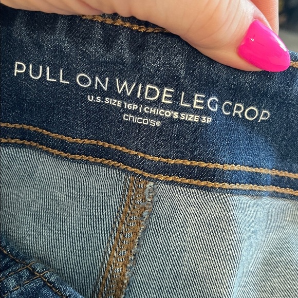 Chico’s Jeans Pull-On Wide Leg Cropped Denim Faux Button Fly Chicos 3P Petite XL - Picture 8 of 11